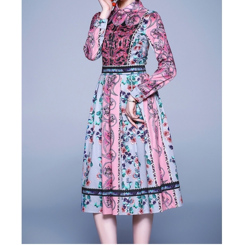 

Elegant Retro Print Big Swing Dress (Color:As Show Size:L)