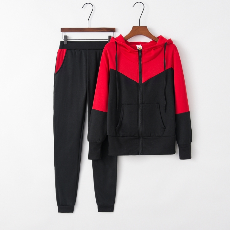 

Fashion Stitching Casual Sport Hooded Suit (Color:Red Size:S)