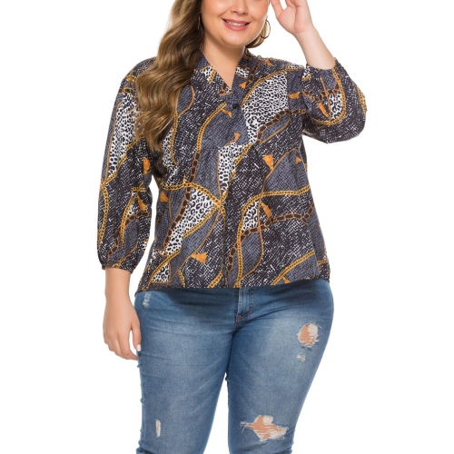 

Printed Chain Long Sleeve Large Size Shirt Female (Color:Black Size:XL)