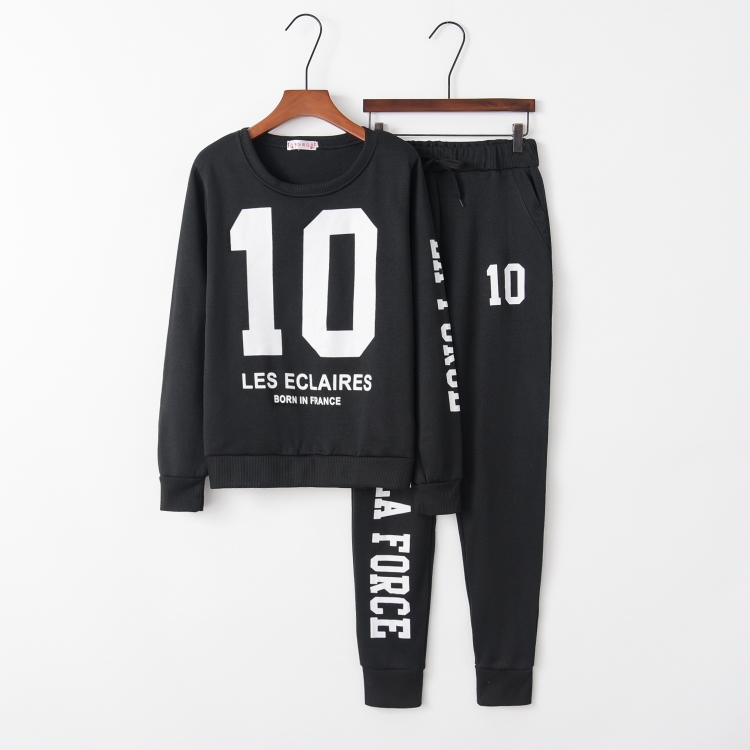 

Alphanumeric Printed Fashion Sweater Suit(Color:Black Size:S)