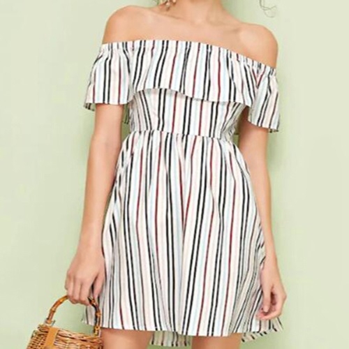 

Color Stripe Flounced Collar Dress (Color:As Show Size:XL)