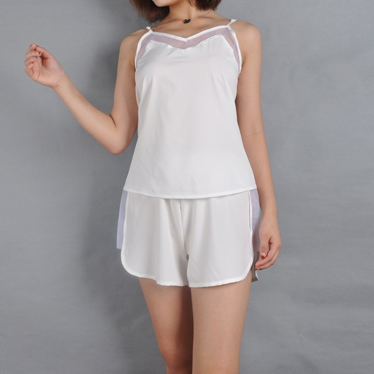 

Mesh Splicing Home Sling Shorts Casual Pajamas Set (Color:White Size:S)