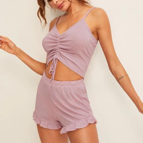 

Drawstring Home Leisure Sling Suit (Color:Violet Size:S)