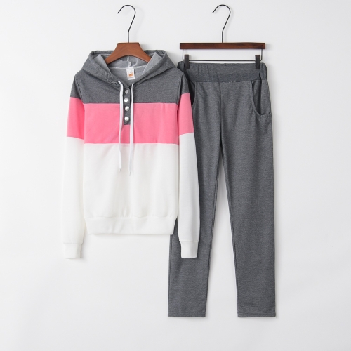 

Long Sleeve Sweater Casual Sportswear Suit(Color:Grey Pink White Size:S)