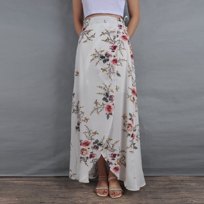 

Women Beach Resort Print One-piece Dress Skirts (Color:White Size:L)