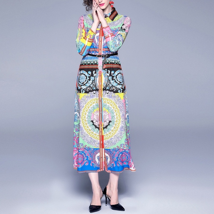 

Fashion Printed Single-breasted Lapel Slim Dress(Color:As Show Size:L)