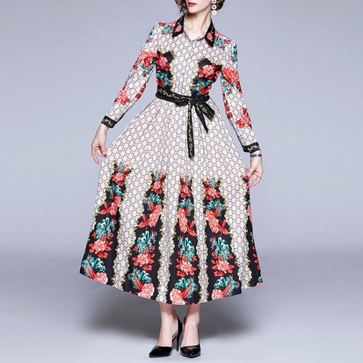 

Retro Print Floral Slim Elegant Dress (Color:As Show Size:M)