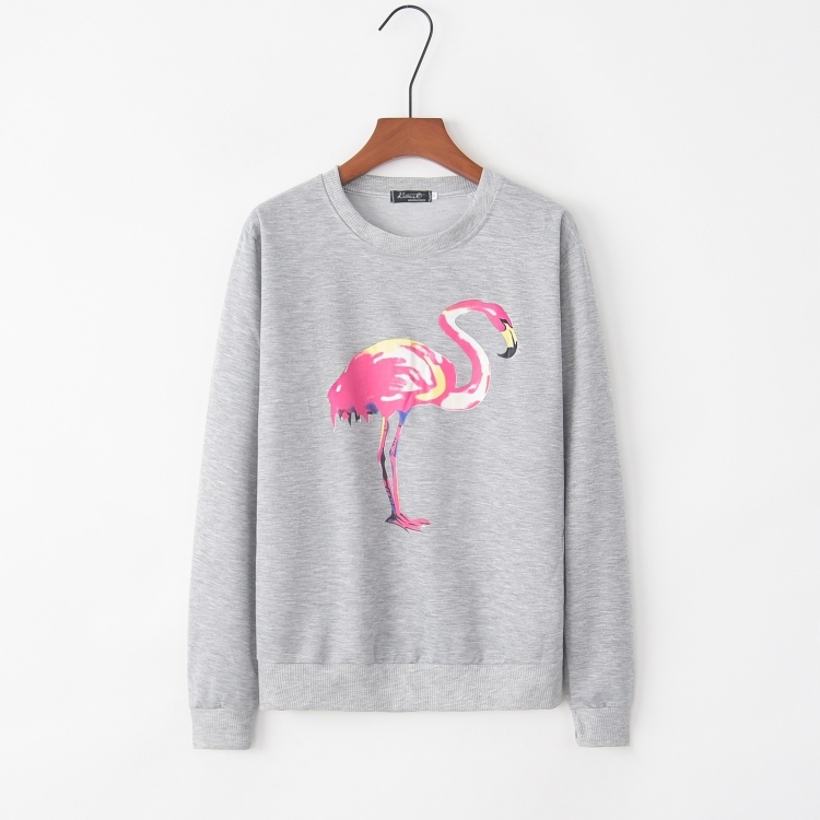 

Flamingo Pattern Print Plus Velvet Crew Neck Long Sleeve Sweatershirt (Color:Grey Size:S)
