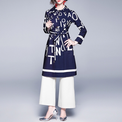

Single-breasted Letters Printed Long-sleeved Windbreaker Jacket (Color:Dark Blue Size:M)