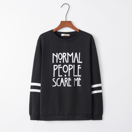 

Letter Print Popular Round Neck Long Sleeve Plus Velvet Sweatershirt (Color:Black Size:S)