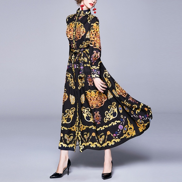 

Loose Printing Long-sleeved Big Swing Dress (Color:Black Size:M)