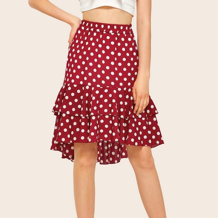 

After Irregular Short Long Wave Point Half-length Skirt (Color:Wine Red Size:S)