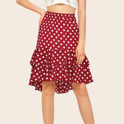 

After Irregular Short Long Wave Point Half-length Skirt (Color:Wine Red Size:M)