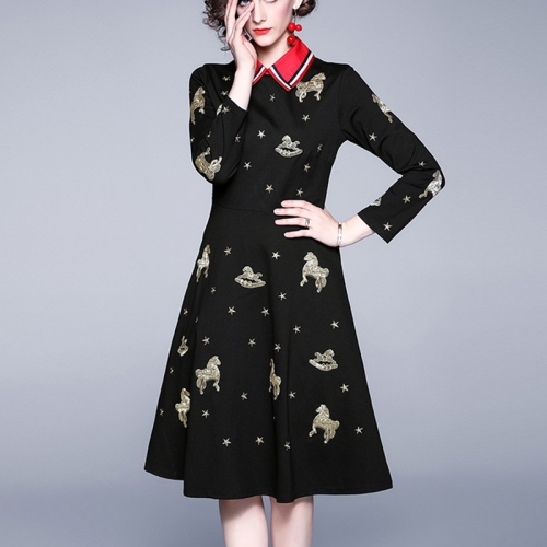 

Autumn Temperament Retro Dress (Color:Black Size:M)