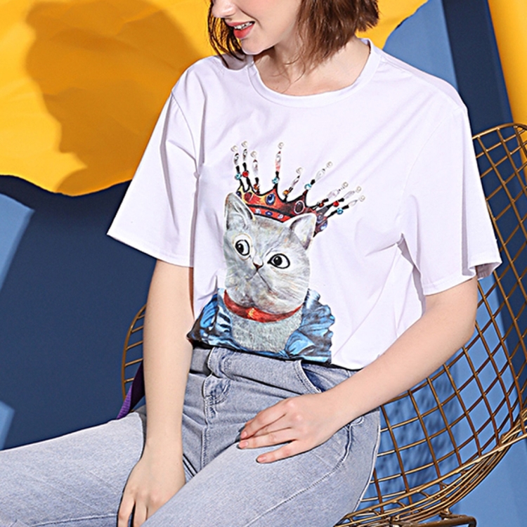 Casual Fashion T-Shirt for Ladies Loose Blouses Comfy Smony Summer O Neck Tops Womens Short Sleeve T-Shirt Cartoon Mask Cat Printed Tees