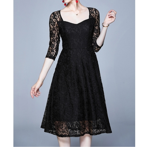 

Fashion Vintage Elegant Lace Dress (Color:Black Size:XXL)