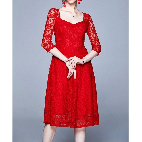 

Fashion Vintage Elegant Lace Dress (Color:Red Size:M)