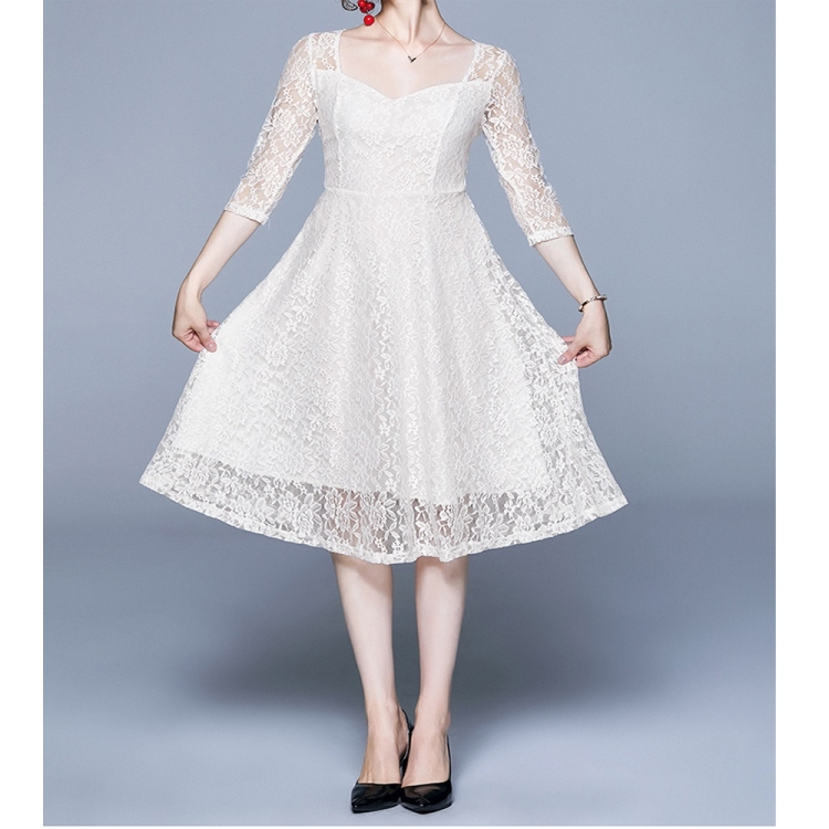 

Fashion Vintage Elegant Lace Dress (Color:White Size:XL)