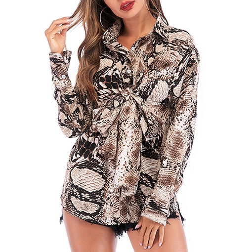 

Cross-length Long-sleeved Slim Shirt (Color:Snake Size:XL)