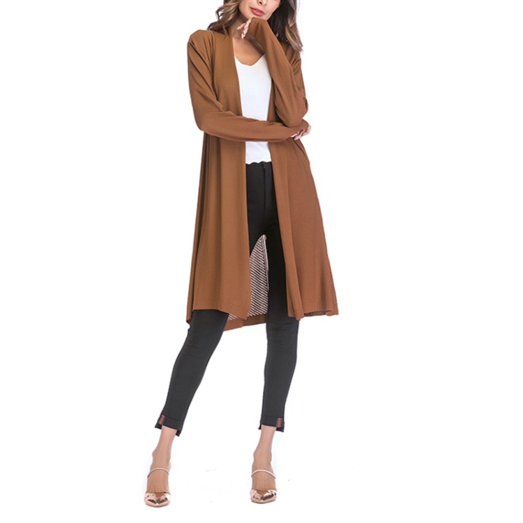 

Length Knit Cardigan Shawl Sweater (Color:Apricot Size:M)