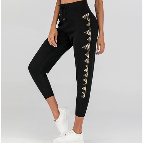 

Side Hot Beads Slim Nine Points Casual Pants (Color:Black Size:M)