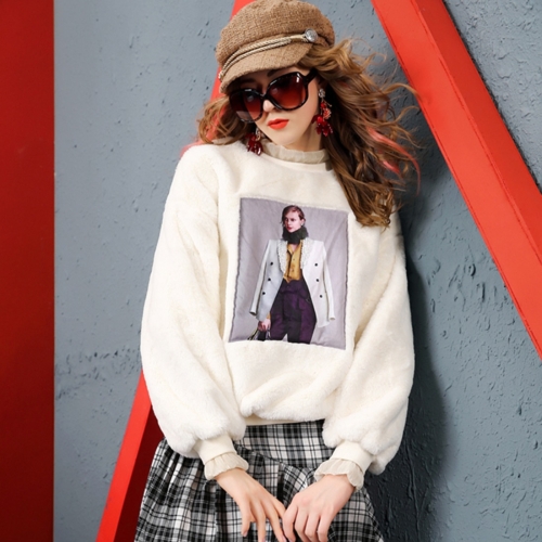 

Rabbit Hair Nail Beads Loose Thin Thick Sweatshirt (Color:White Size:XL)