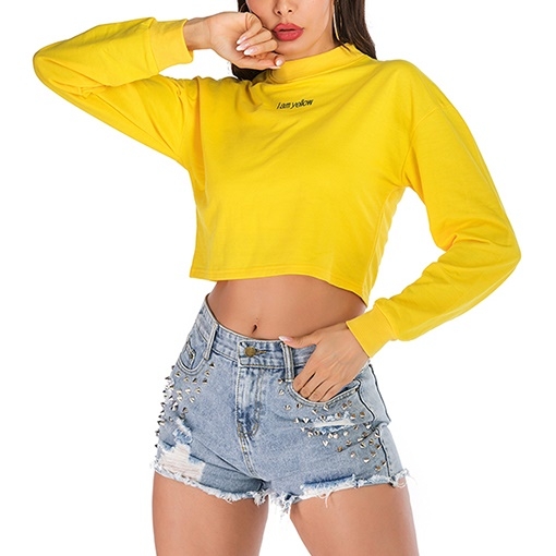 

Short Long Sleeve Wild Women Sweatshirt (Color:Yellow Size:S)