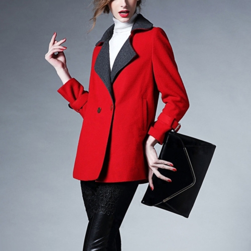 

Temperament Lapel Wool Coat (Color:Red Size:S)