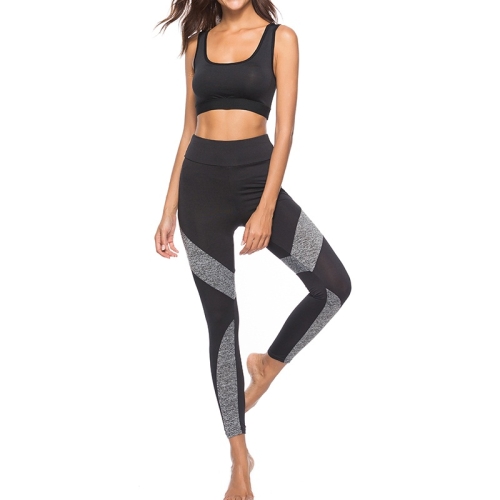 

Sexy Stitching Exposed Flesh Yoga Leggings (Color:Grey Size:XL)