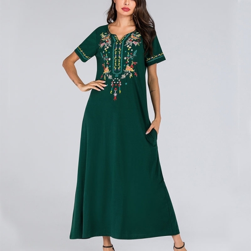 

Long Embroidered Dress (Color:Green Size:XXL)