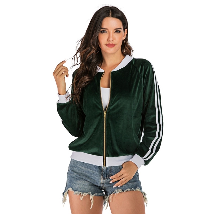 

Solid Color Women Long Sleeve Slim Baseball Jacket (Color:Green Size:L)