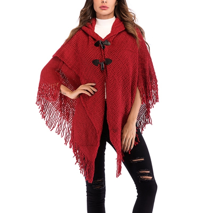 

Knitted Shawl Cardigan Coat Blouse (Color:Red Size:One Size)