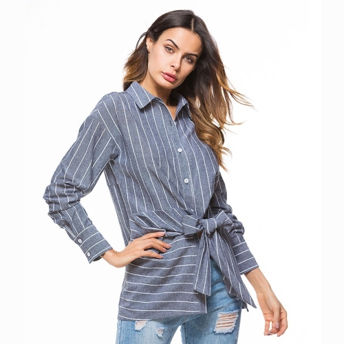 

Fashion Bow Stripe Shirt (Color:Grey Size:M)