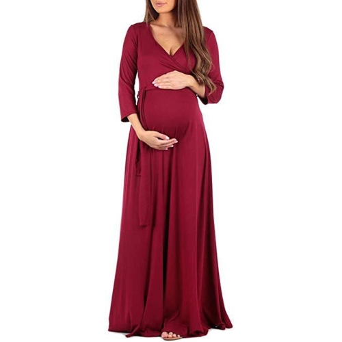 deep red maternity dress