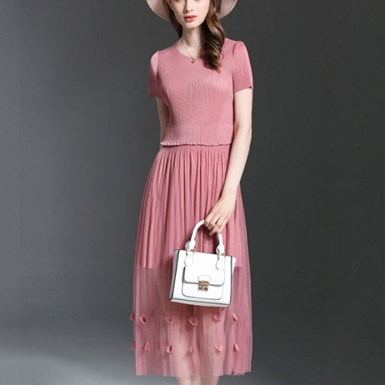 

Elegant Temperament Pleated Skirt Thin Dress (Color:Pink Size:One Size)