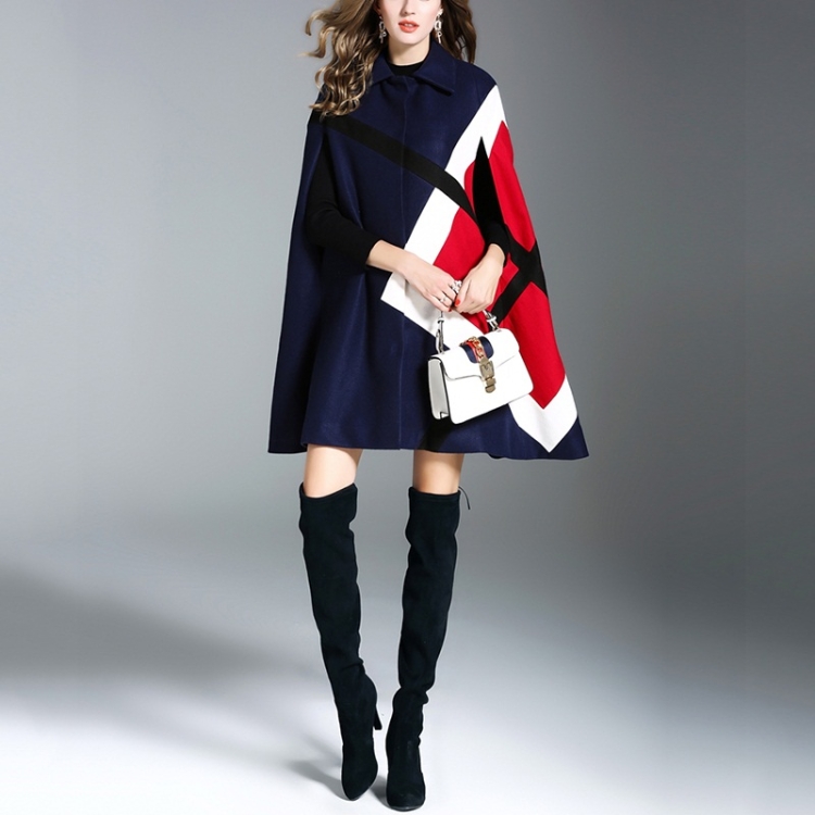 

Temperament Sleeveless Woolen Cloak Coat (Color:Dark Blue Size:One Size)