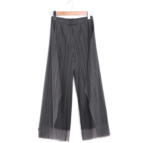 

Fold Nine Points Slim Thin Wide Leg Pants (Color:Grey Size:One Size)