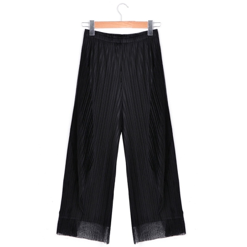 

Fold Nine Points Slim Thin Wide Leg Pants (Color:Black Size:One Size)