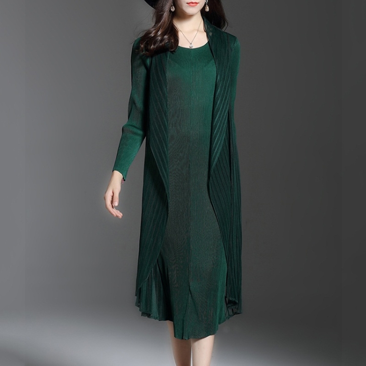 

Temperament Was Thin Long Sections Fake Long-sleeved Dress (Color:Dark Green Size:One Size)