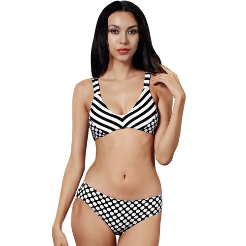 

Sexy Stitching Split Bikini Swimsuit (Color:Black White Size:XL)