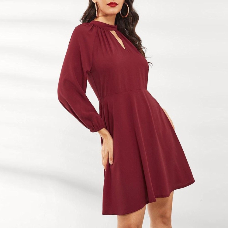

Elegant Temperament Thin Lantern Sleeve Dress (Color:Wine Red Size:S)
