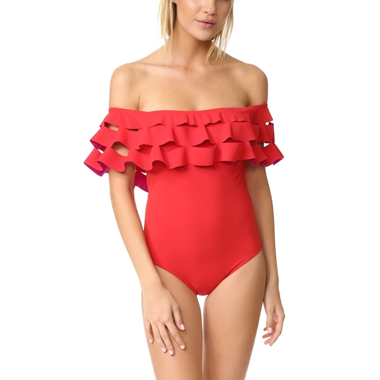 

Sexy Laser Cut One-piece Bikini (Color:Red Size:S)