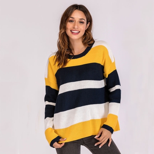 

Round Neck Long Sleeve Colorblock Sweater (Yellow)