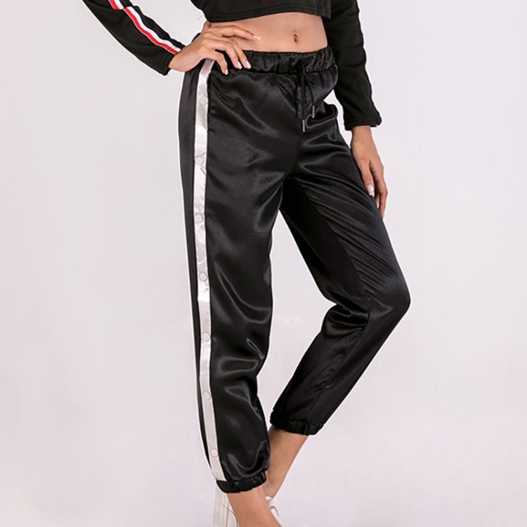 

Elastic Waistband Buttoned Colorblock Casual Pants (Color:Black Size:L)