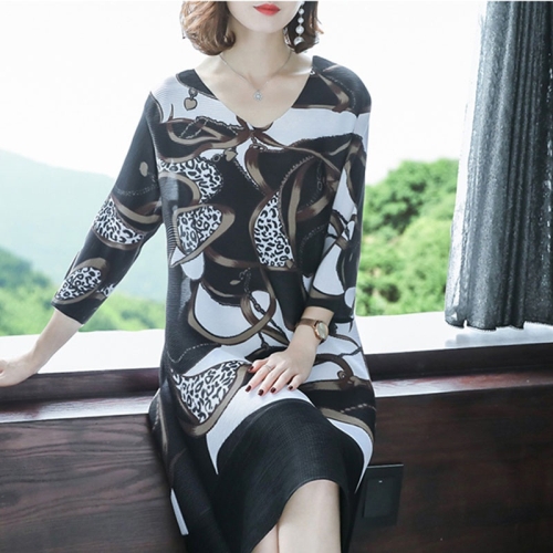 

Long Section Of Thin Printing Qualities Loosely Pleated Dress Word A (Color:Black Size:One Size)