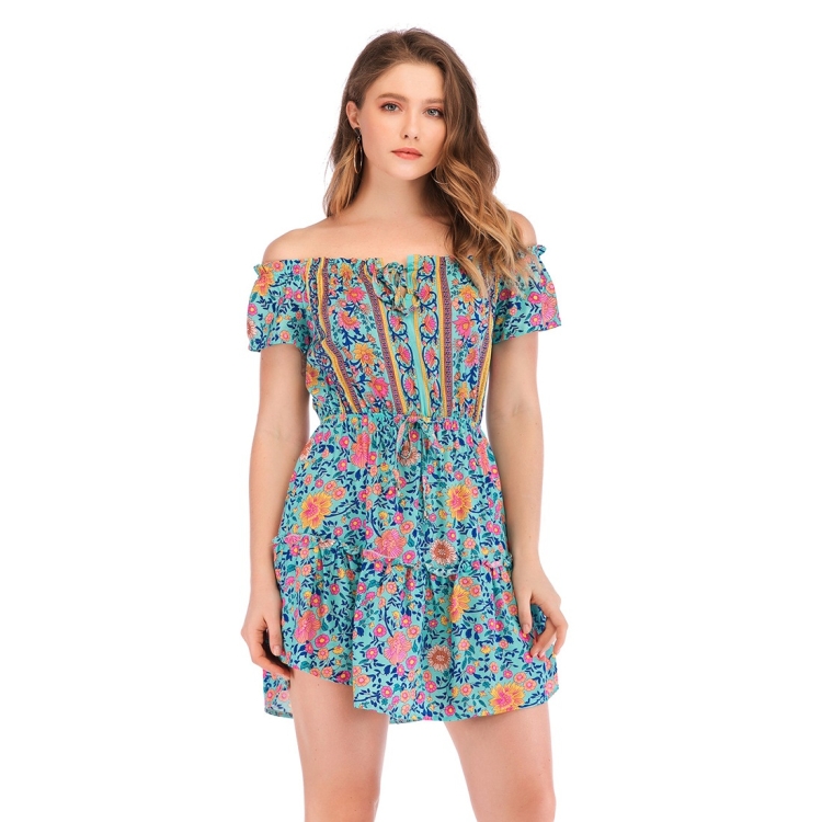

Fashion Printed Strapless Dress (Color:Blue Size:M)