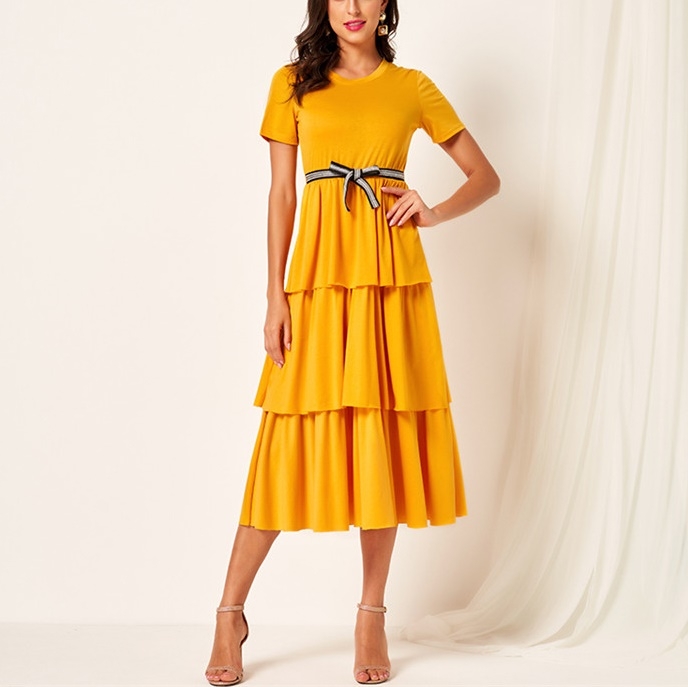 

Short Sleeve Dress Cake Skirt (Color:Yellow Size:M)