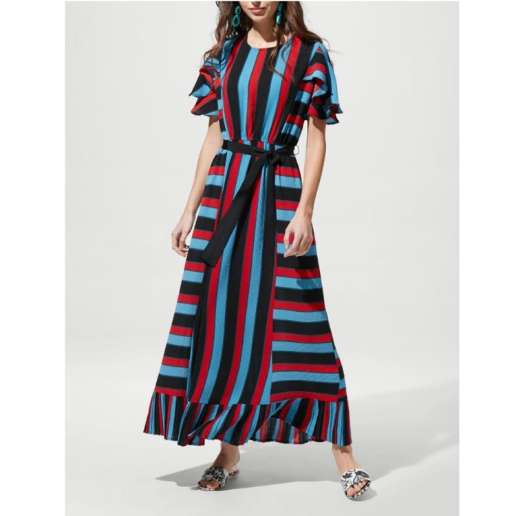 

Color Striped Lace Up Dress (Color:As Show Size:S)