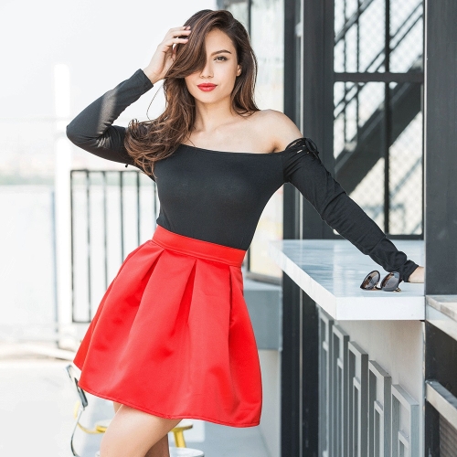 

High Waist Fashion Wild Skirt (Color:Red Size:S)