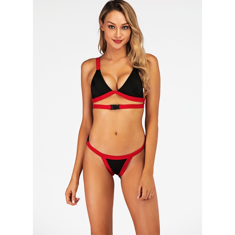 

Sexy Triangle Bag Split Bikini Swimsuit (Color:Black Red Size:L)